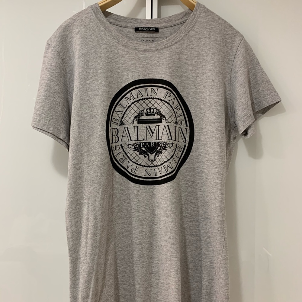 Balmain Gray Logo T Shirt
